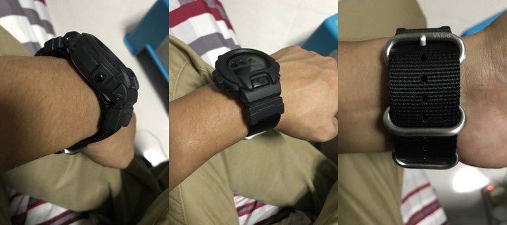 g-shock dw6900 on vario ballistic nylon strap and casio adapter