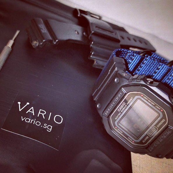 g-shock dw5600 with vario ballistic nylon watch strap and adapter