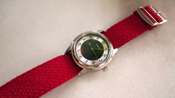 vario art deco watch prototype with perlon strap