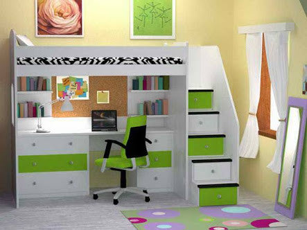 2 bunk beds with desk