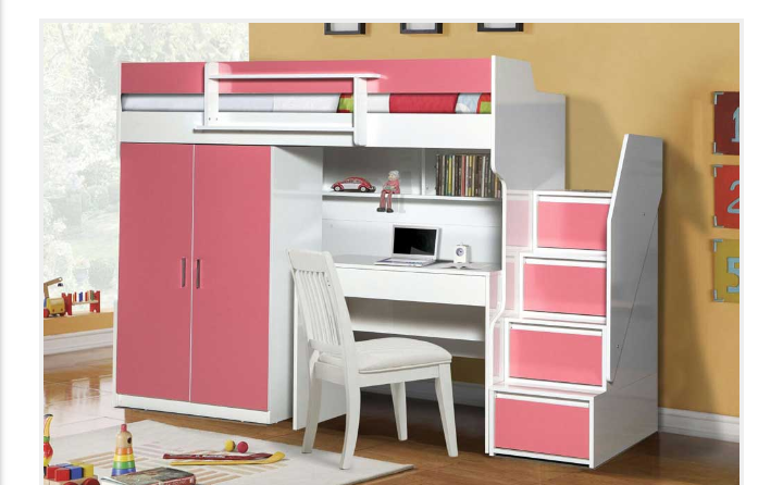 bunk bed with cupboard and desk