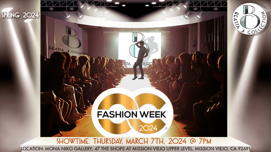 OCFW fashion show hosting Beatta J Collection on the runway showing Spring 2024 collection