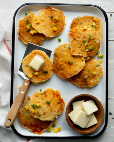 Savory Corn, Cheddar and Scallion Pancakes