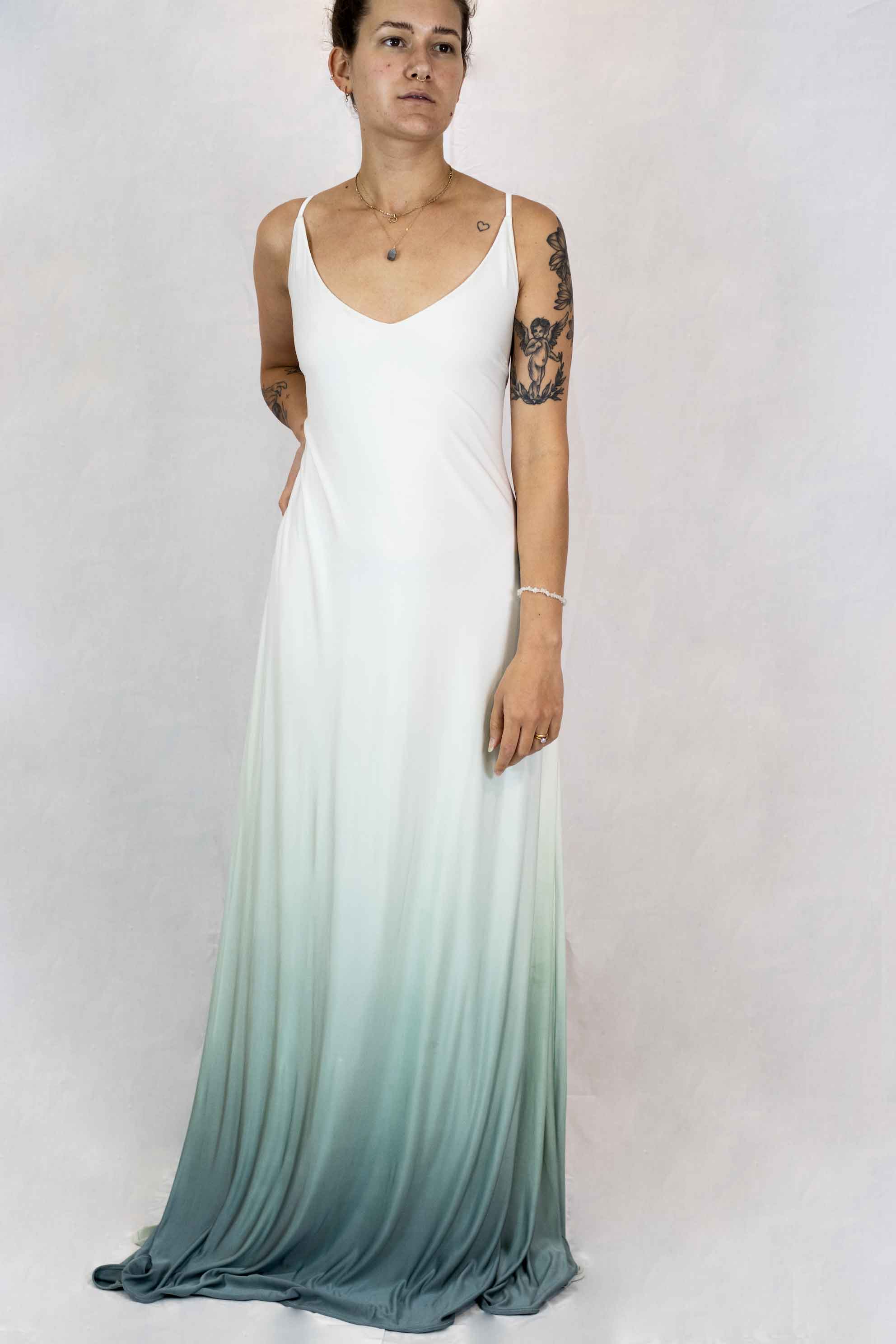 Aqua Dip Dye Slip Dress
