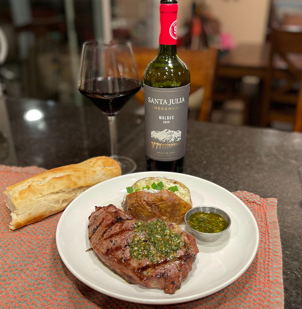 Santa Julia Malbec Wine with steak