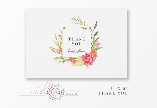 Free Floral Watercolor Thank You Card Template