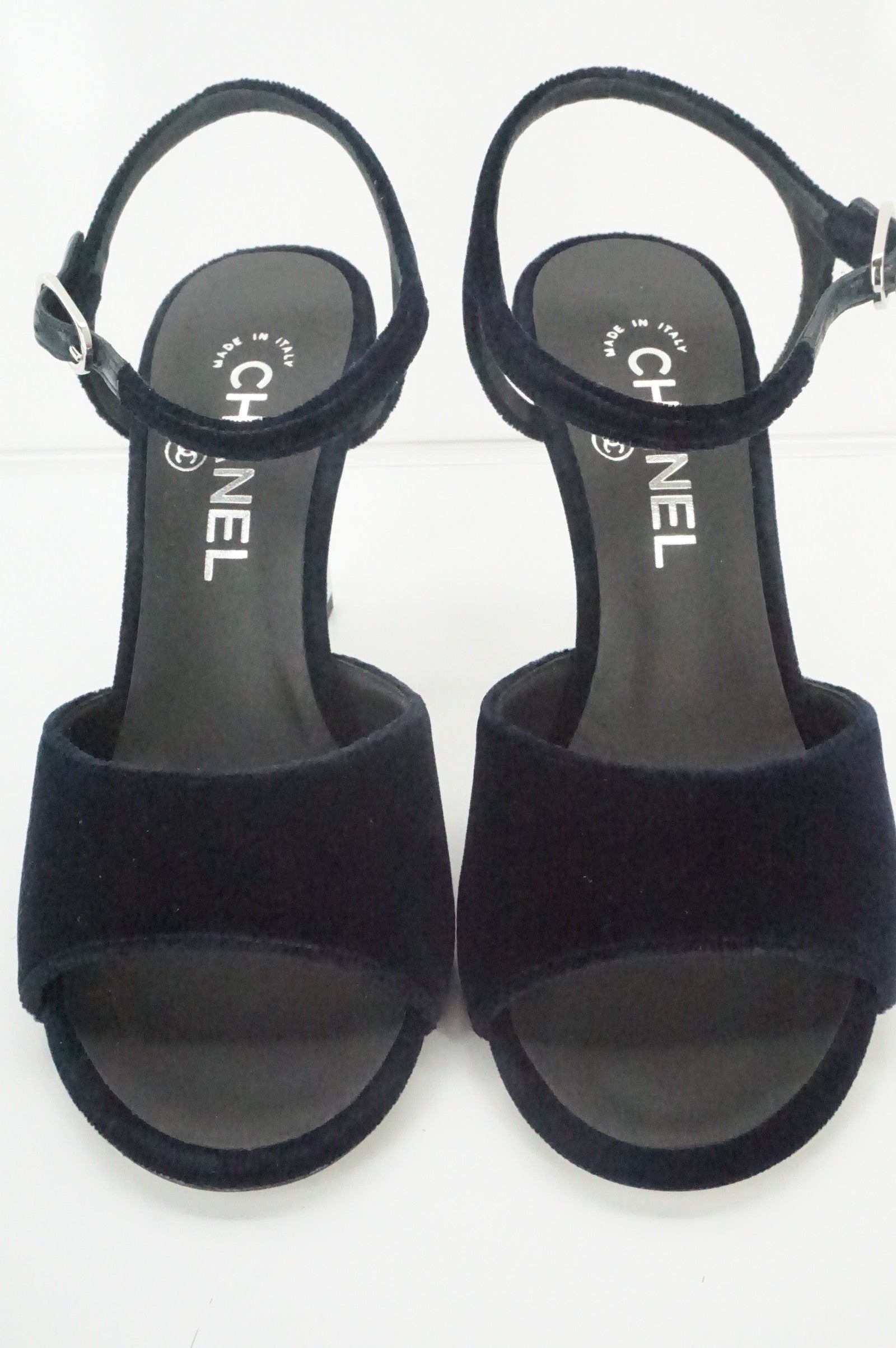 chanel velvet sandals