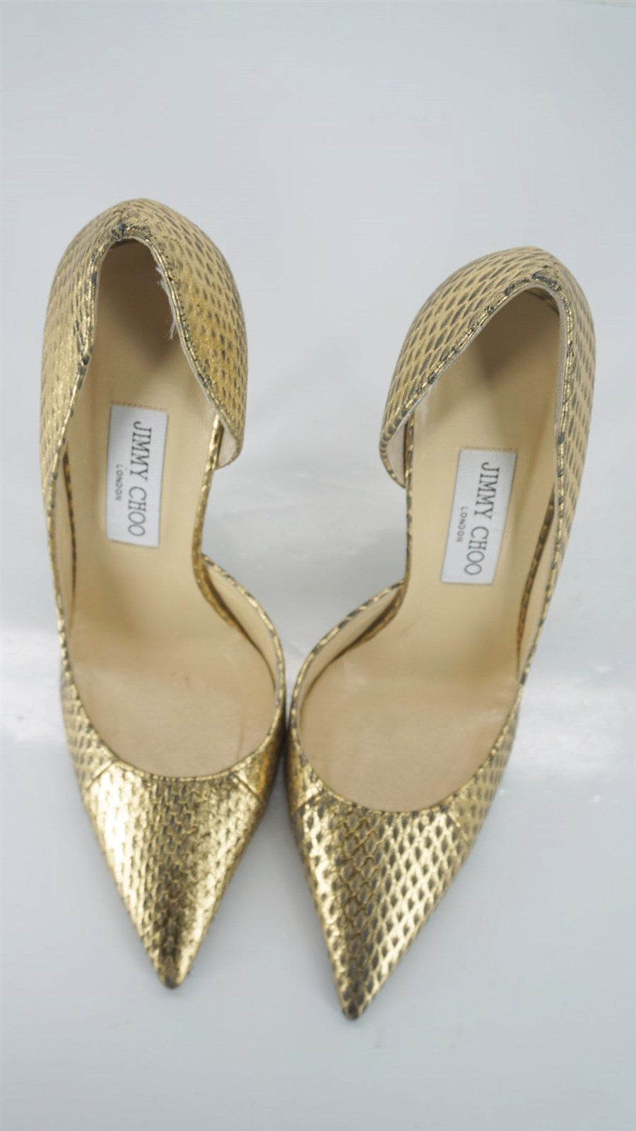 Jimmy Choo Gold Snake Half d'Orsay Pointy Pumps Size 38.5 High AnAuthentic