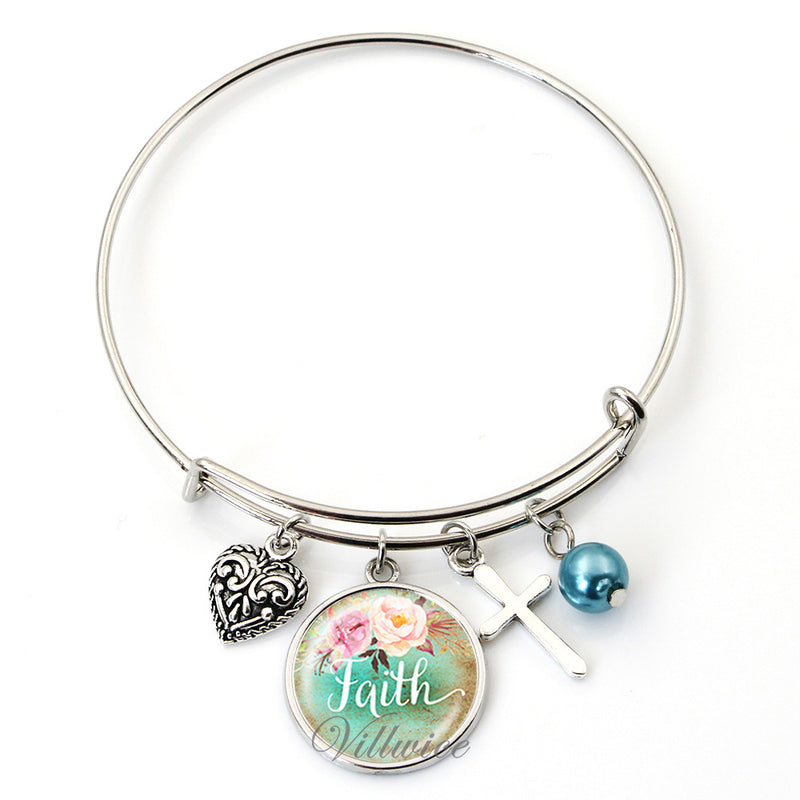 VILLWICE Glass Charms Bracelet with Christian Quotes