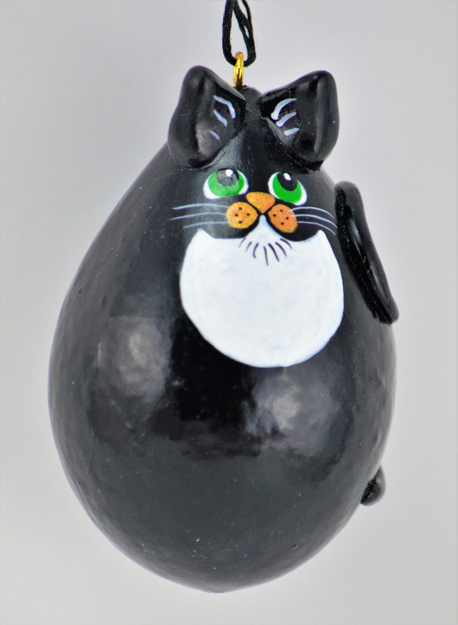 Tuxedo Cat, Egg gourd ornament, Gourdament, Black and ...