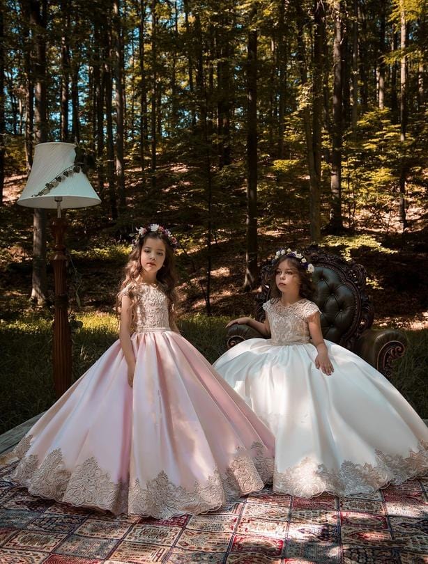 blush and ivory flower girl dress