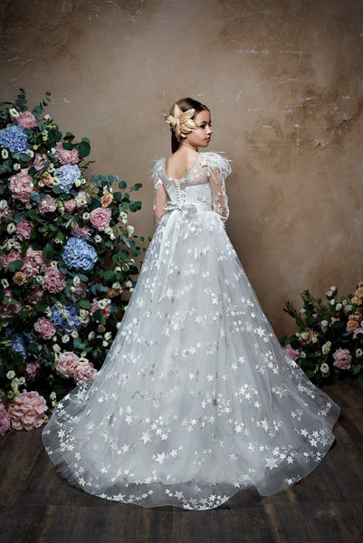 Shop Flower Girl Dresses: Luxurious Girls Long Sleeve Star Lace Gown ...