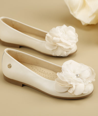 Maple | White Satin Girls Communion Shoes | Rainbow Club