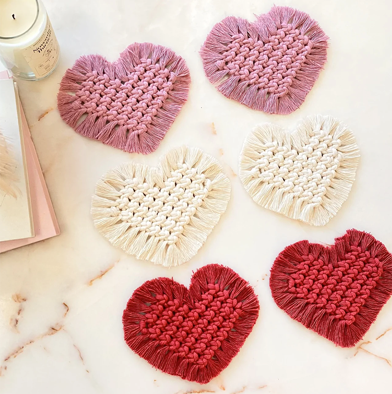 macramé patterns for heart coasters