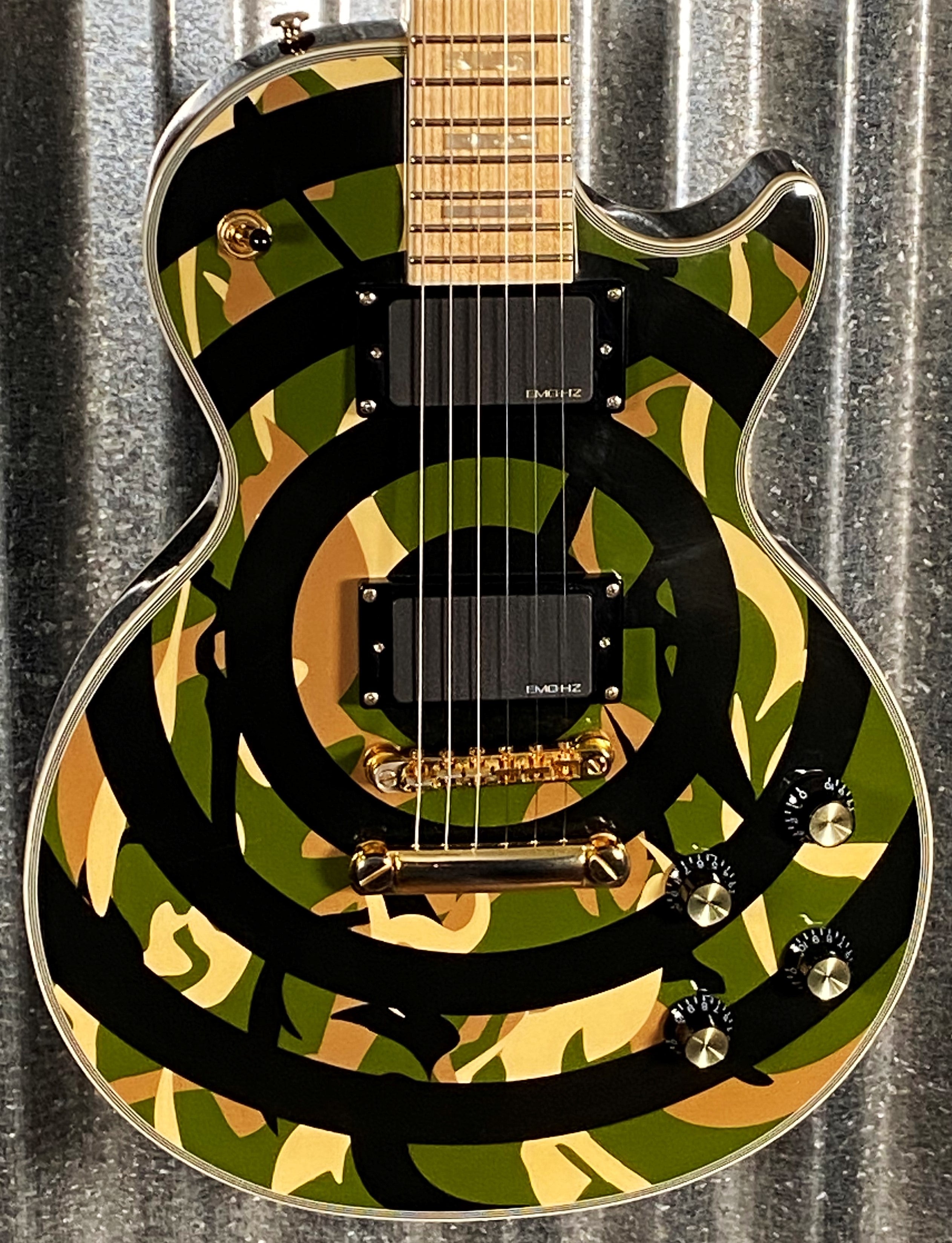 Epiphone Zakk Wylde Signature Bullseye Camo Les Paul Custom Guitar & C