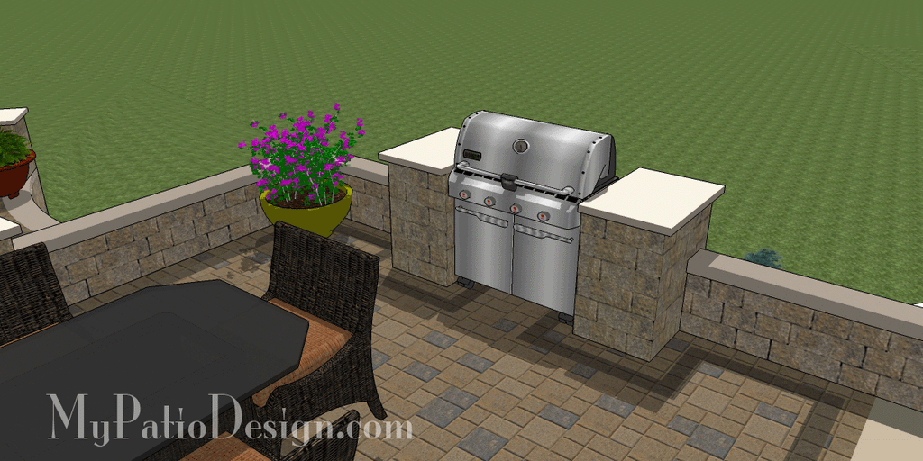 Curvy terraced patio design with grill station