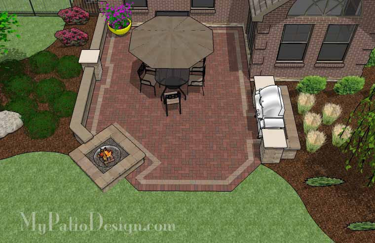 Backyard Brick Patio Design With Fire Pit And Seat Wall Download