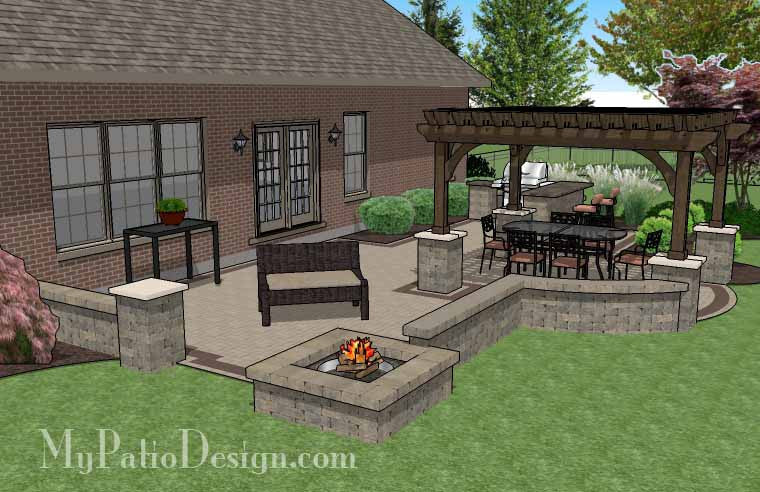 Creative Brick Patio Design With Pergola, Fire Pit & Bar – Mypatiodesign.Com
