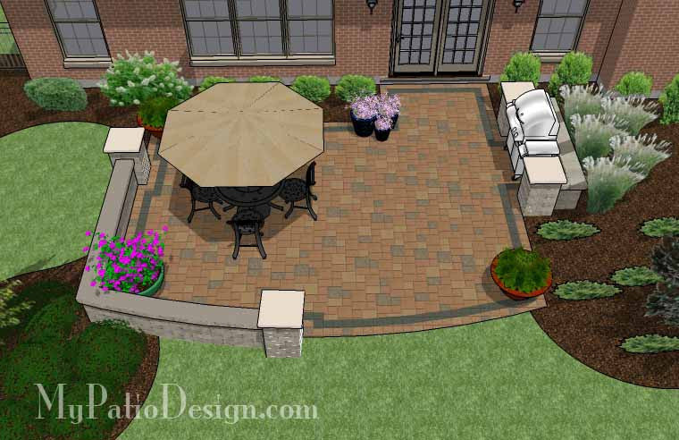 Rectangle Patio Design with Circle Fire Pit Area - 395 sq ...