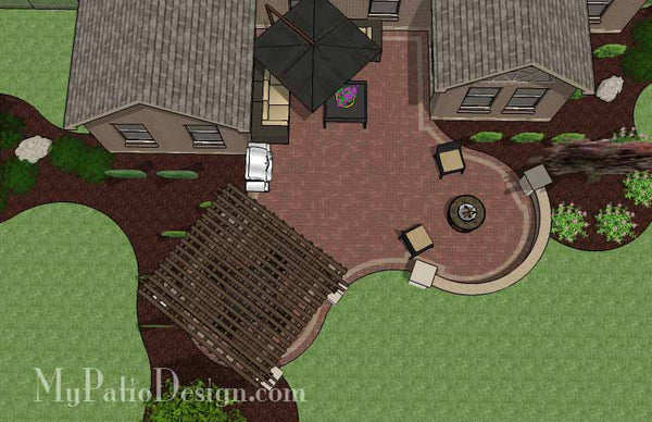 Curvy Courtyard Patio Design with Seating Wall & Pergola