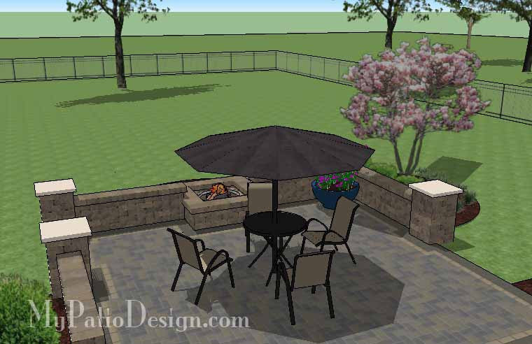 Diy Square Brick Patio Design With Fire Pit Downloadable Plan Mypatiodesign Com