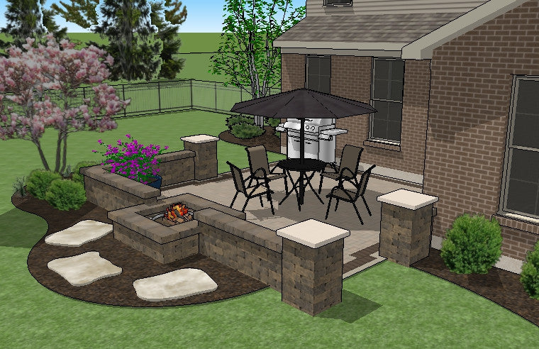 Diy Square Brick Patio Design With Seat Walls And Fire Pit