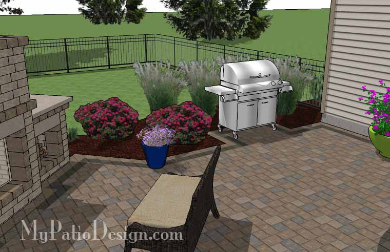 L Shaped Patio Design with Fireplace | Download Plan ...