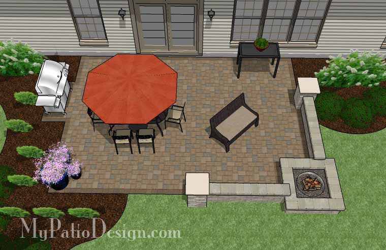 Large Rectangular Paver Patio Design with Fire Pit – MyPatioDesign.com