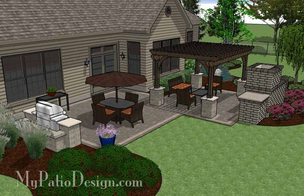 Simple Patio Design with Pergola, Fireplace and Grill ...