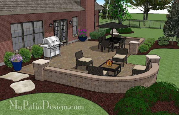 Traditional Patio Design with Seating Wall | Download Plan