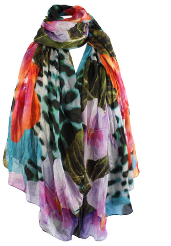 floral and leopard printed silk scarf