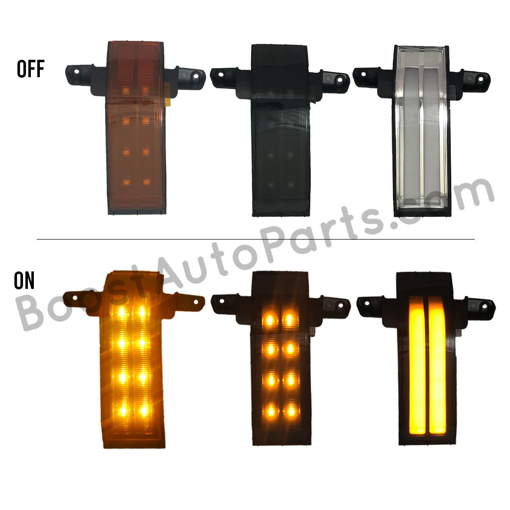 Tow Mirror Replacement Marker Lights - Both / Smoked Lens / Amber LED / Strip Style / No Adapter