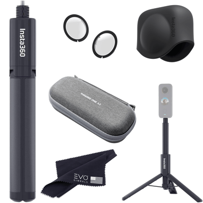 Insta360 Accessory Bundle with 2-in-1 Selfie Stick + Built In Tripod, ONE X2  Carry Case, Lens Guards and Lens Cap, EVOGimbals.com