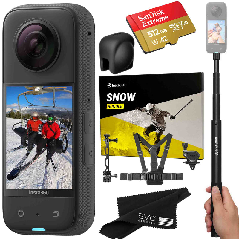 Insta360 X3 camera with Snow bundle, Invisible selfie stick, Lens Cap