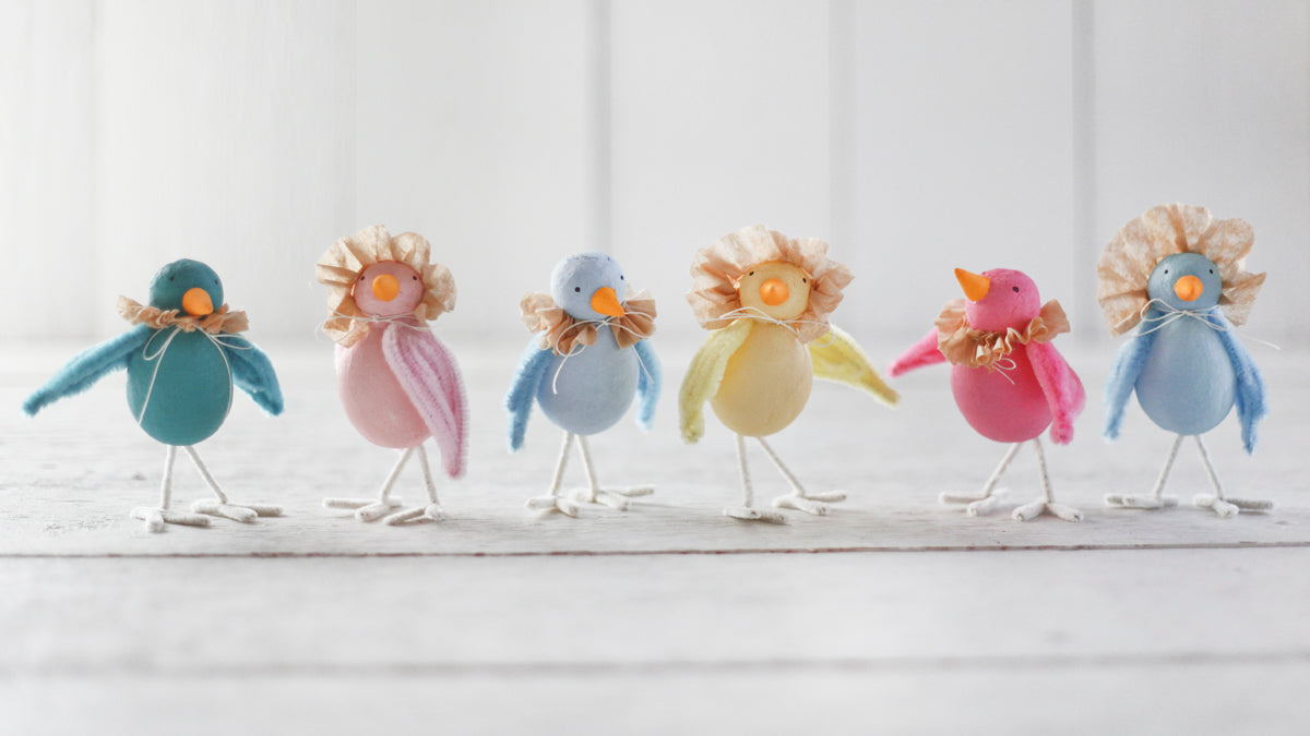 Spun Cotton Spring Birds with Coffee Filter Bonnets and Ruffs – Smile  Mercantile Craft Co.