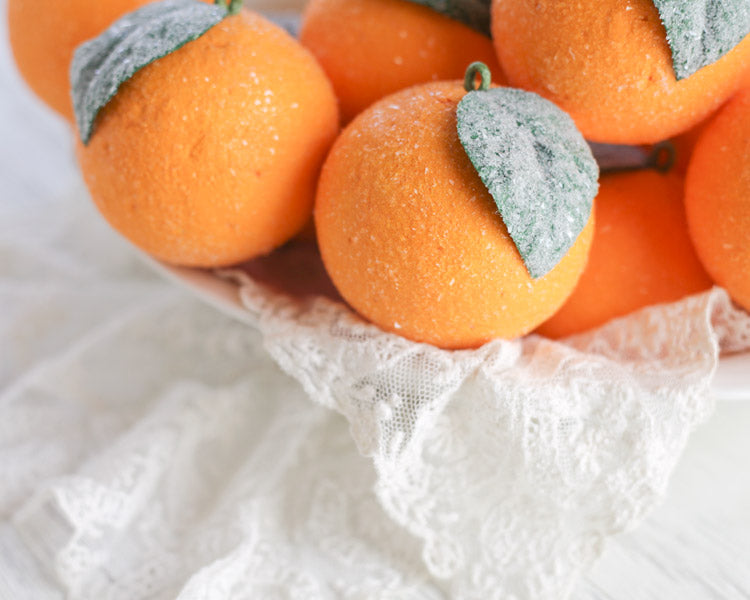 Spun Cotton Orange Fruit Christmas Ornaments