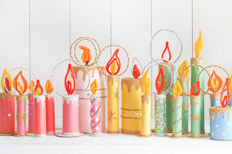 Retro Paper Christmas Candles made from Cardboard Tubes and Paper