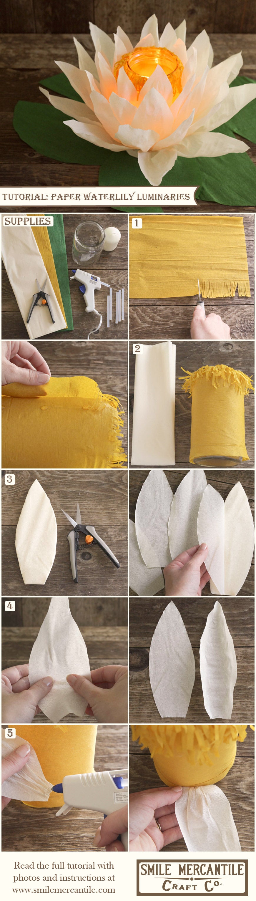 Tutorial - Glowing Crepe Paper Waterlily Luminaries