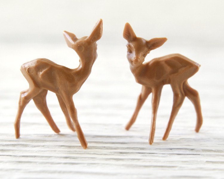 Miniature Plastic Deer - 6 Tiny German 