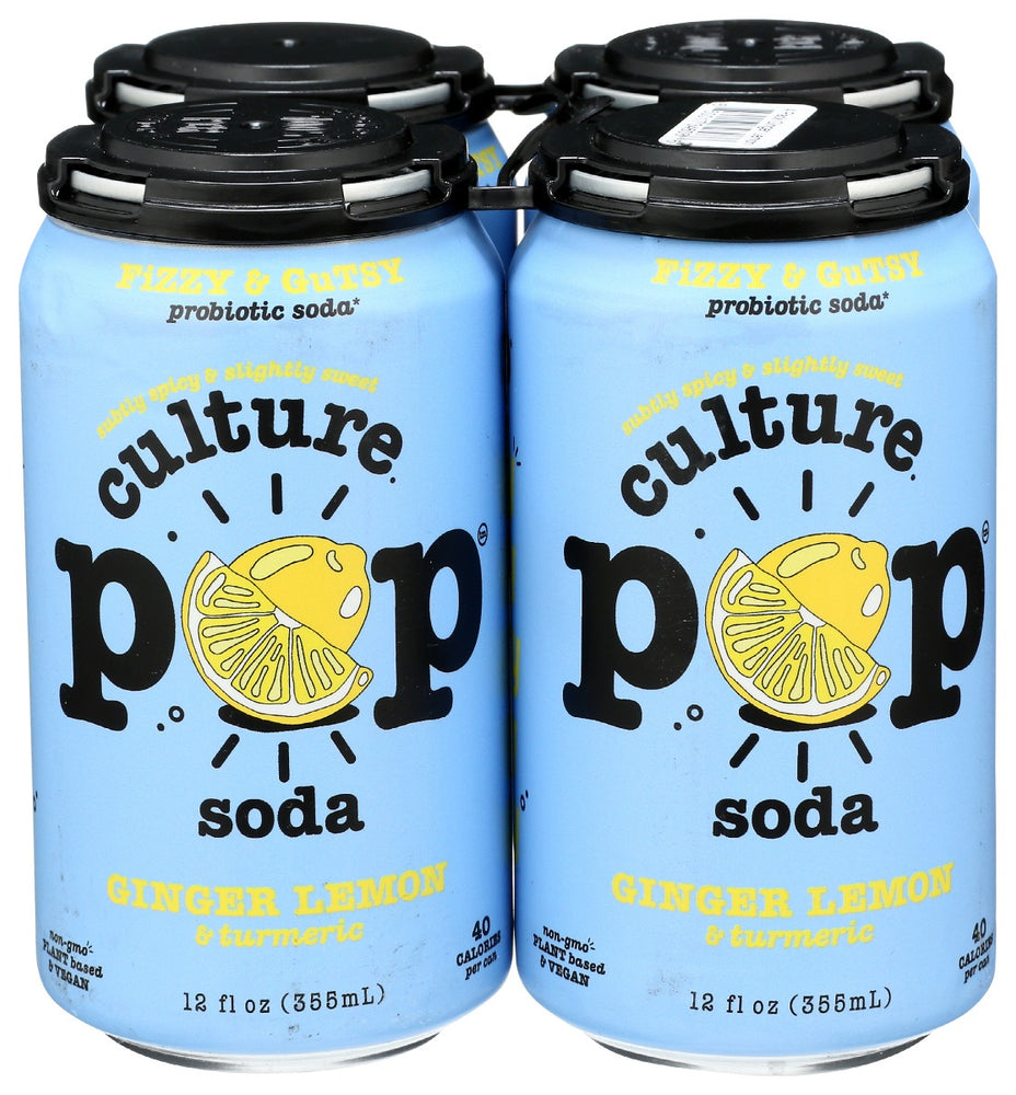 Culture Pop: Soda Probiotic Ginger Lemon 4pk, 48 Fo