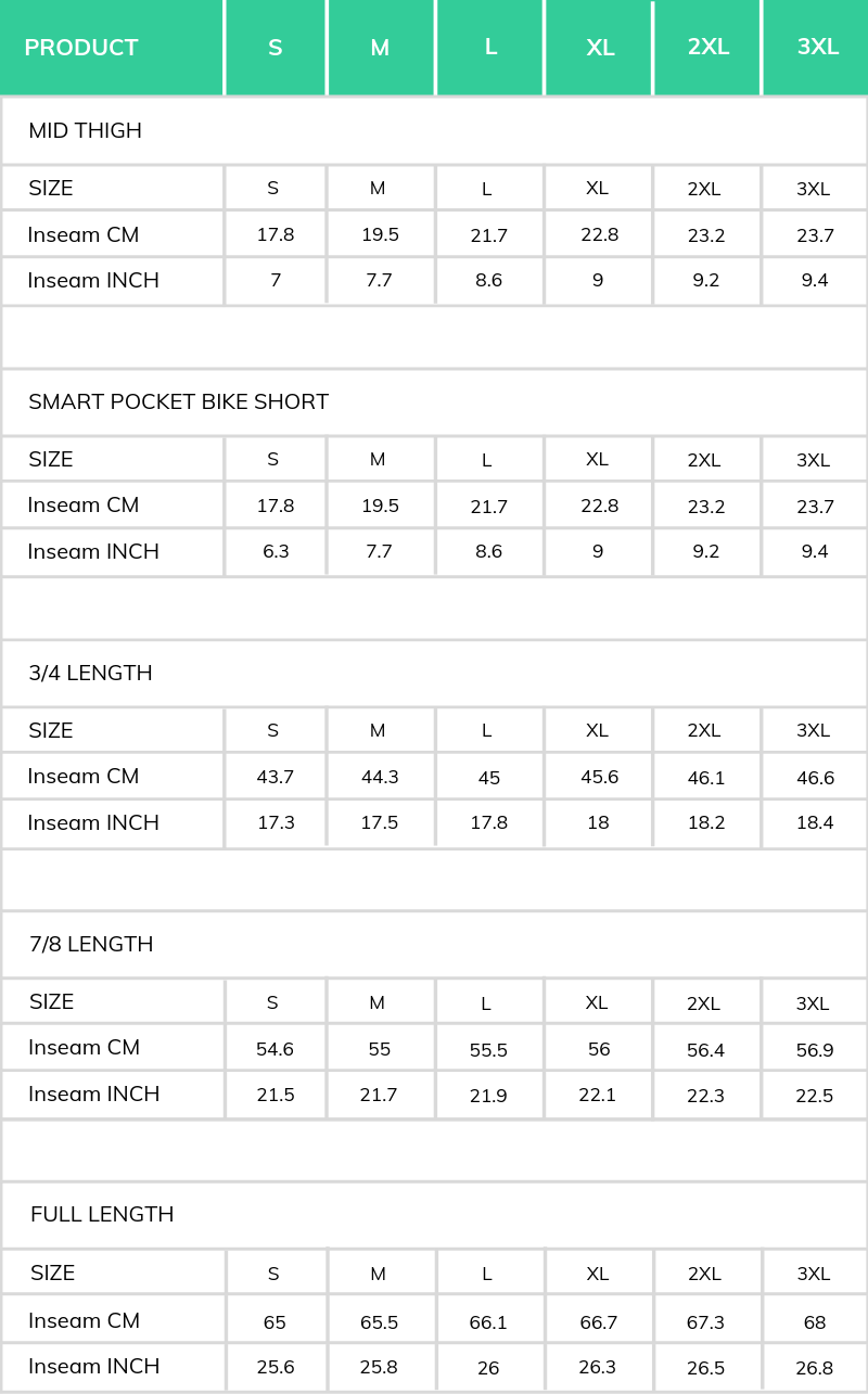 Height And Inseam Chart