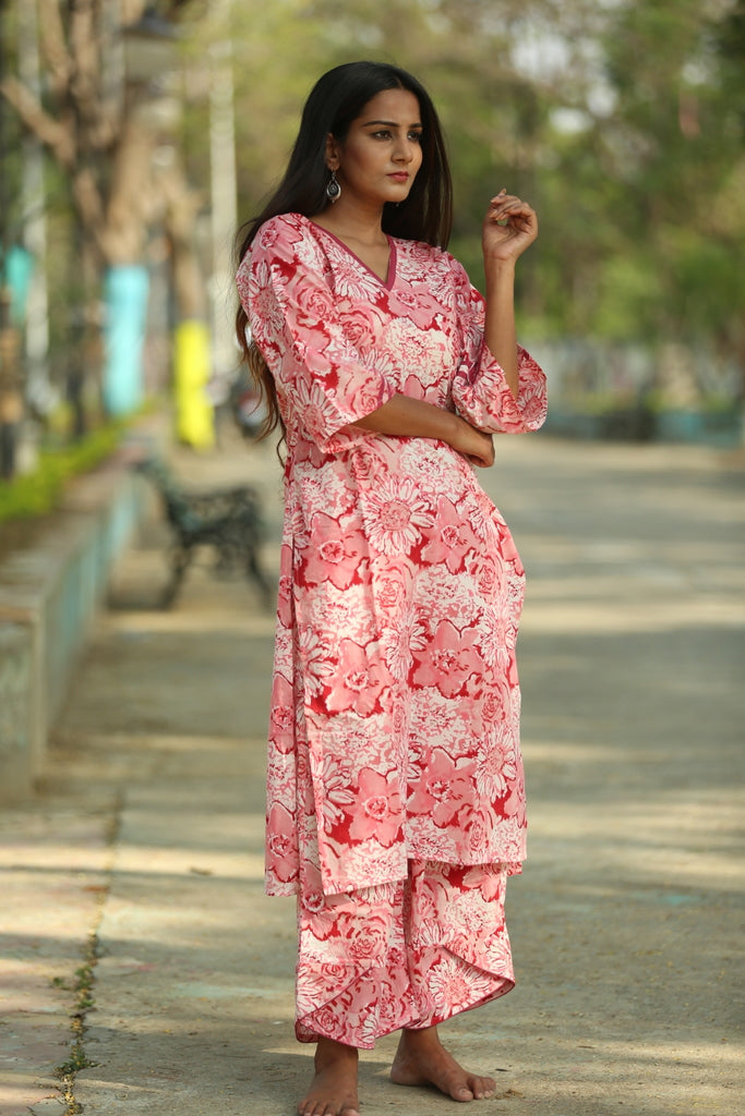 Pink cotton kurti and palazzo