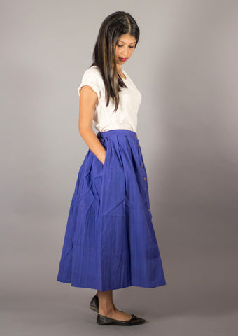 Blue cotton button down skirt