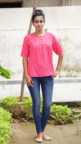 Pink gathered loose fit top