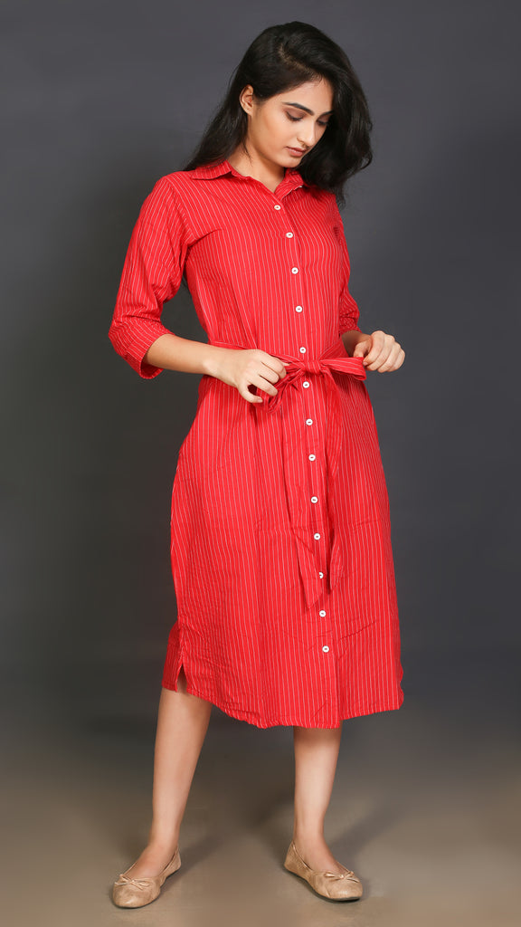 red shirt dress with belt