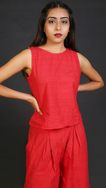 Red cotton crop top and palazzo 