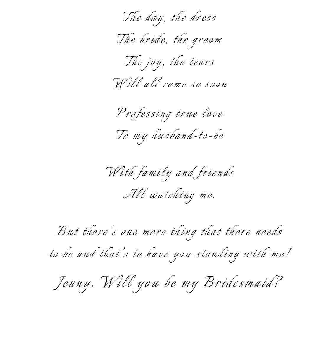 to bride from bridesmaid