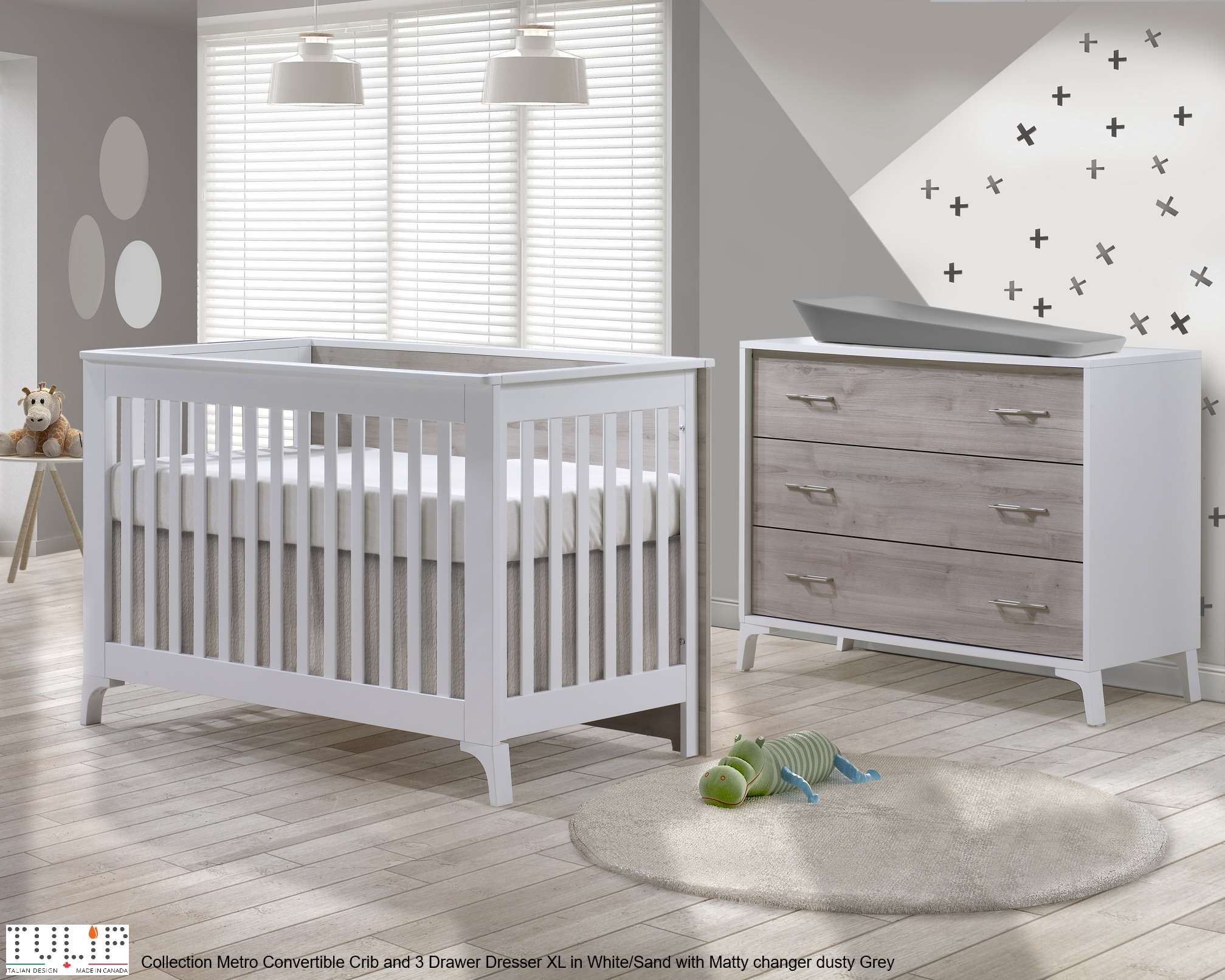 gray crib and dresser combo