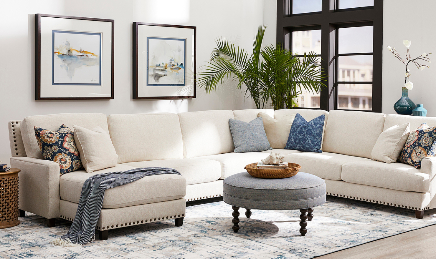 Arrange the sleeper sectional sofa in a functional and visually appealing way