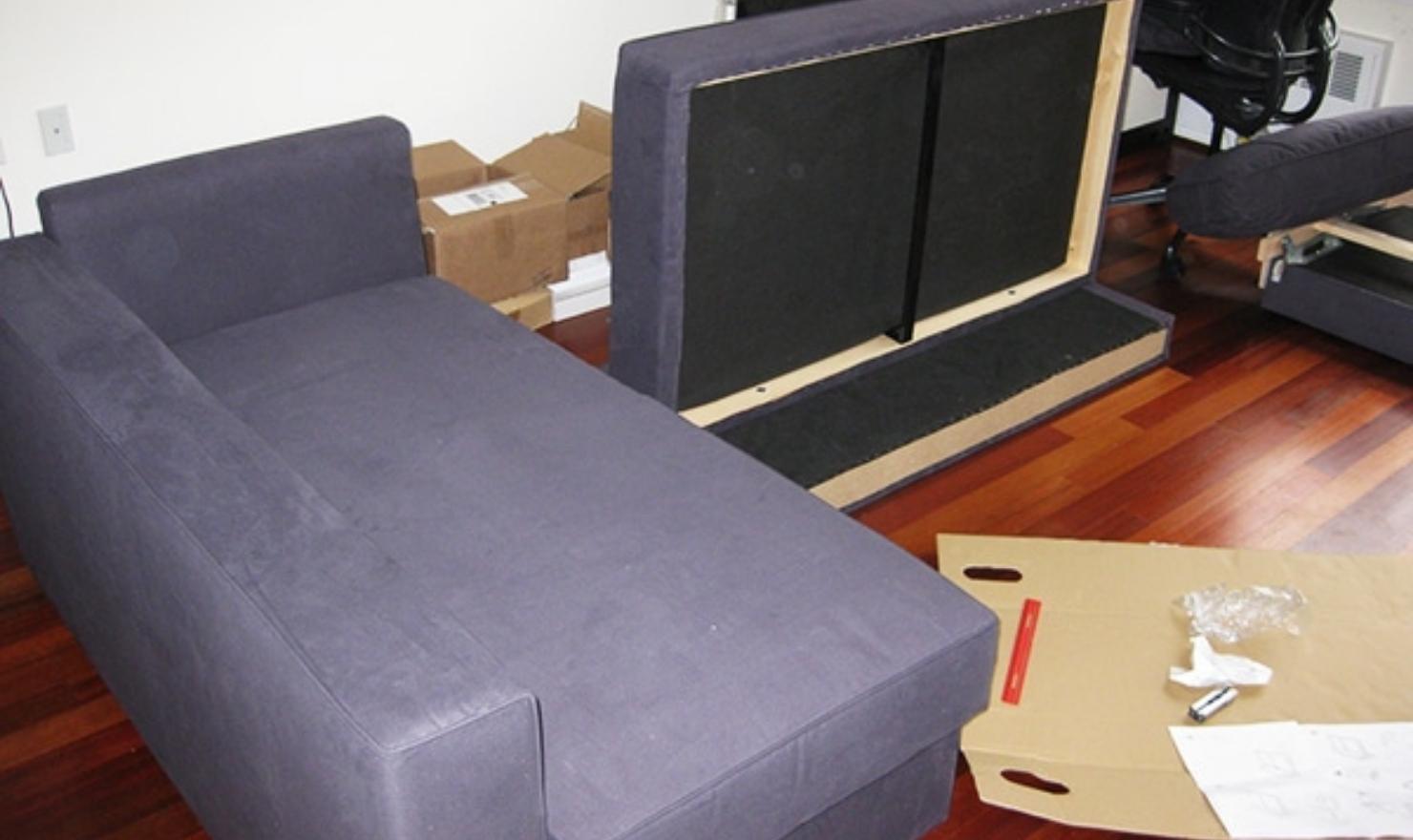 Turn the sofa over to locate the base bars